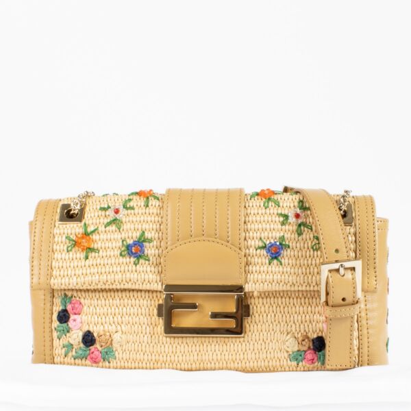 Fendi Beige Raffia Baguette Bag