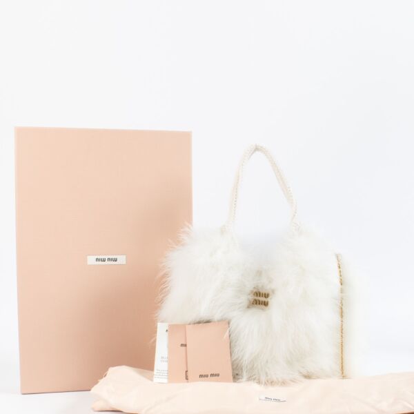 Miu Miu IVY White Crochet Handbag With Feathers