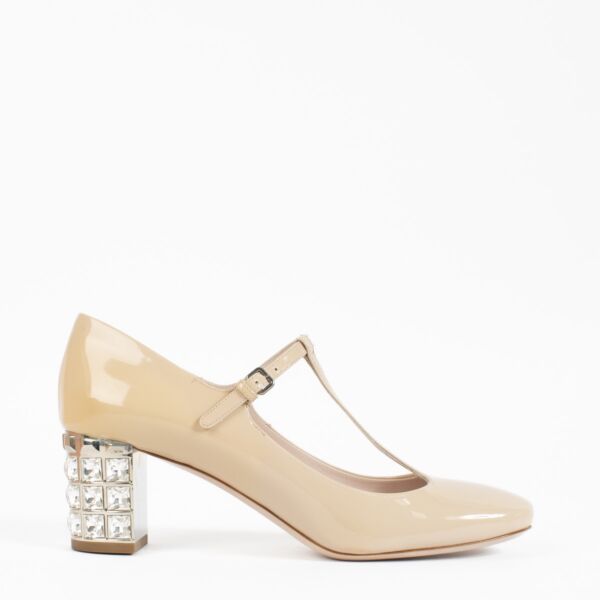Miu Miu Beige Vernis Leather Mary-Jane Pumps - size 41