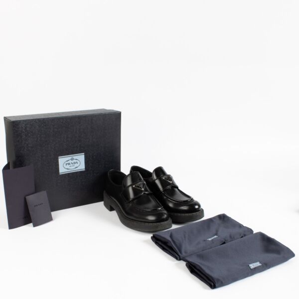 Prada Black Brushed Leather Loafers - size 38