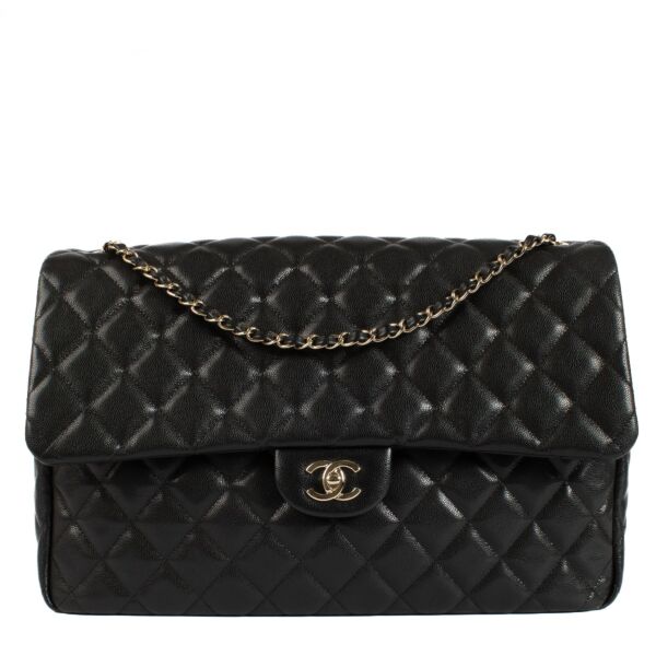 Chanel 24C Black Shiny Caviar XXL Travel Flap Bag