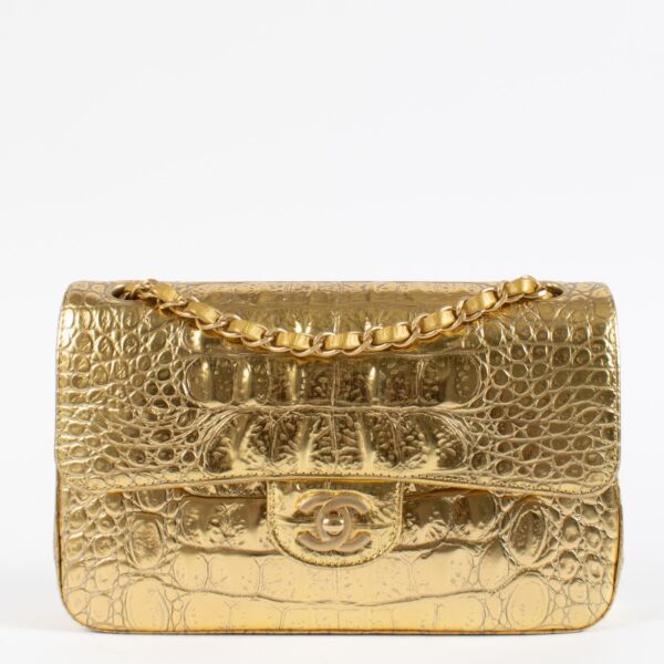 shop 100% authentic second hand Chanel 19A Gold Crocodile Embossed Small Classic Flap Bag on Labellov.com