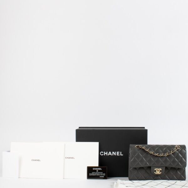Chanel Grey Lambskin Small Classic Flap Bag