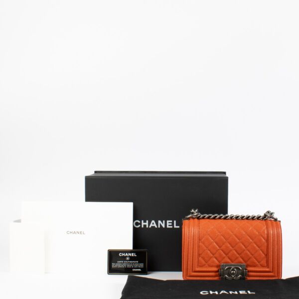 Chanel Orange Caviar Small Boy Chanel Bag