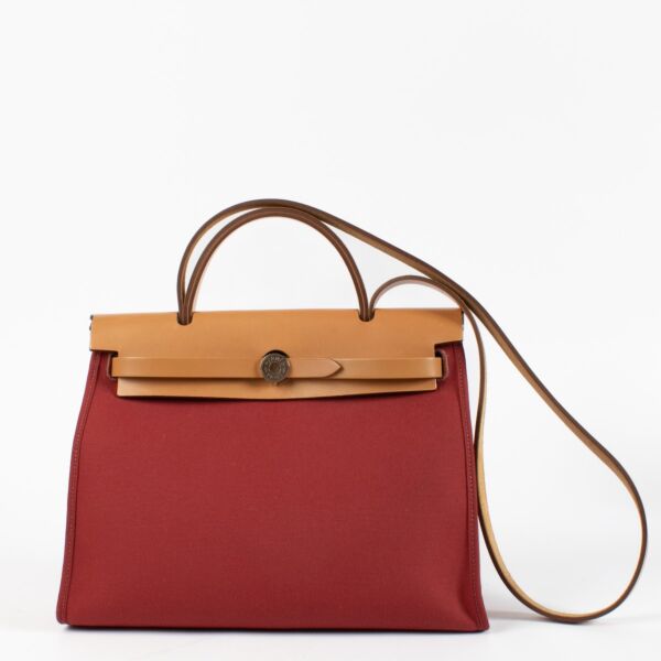 Hermès Herbag Zip 31 Rouge Grenat/Naturel Sable Toile Militaire/Hunter PHW