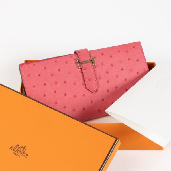 Hermès Bearn Pink Ostrich Long Wallet