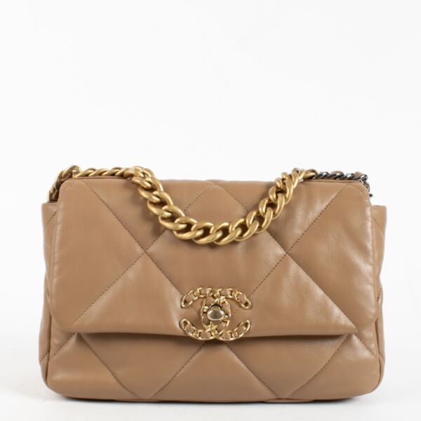 Chanel Dark Beige Lambskin Small Chanel 19 Bag