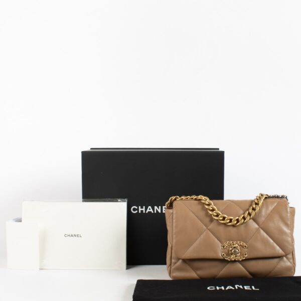 Chanel Dark Beige Lambskin Small Chanel 19 Bag