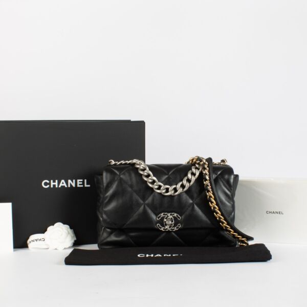 Chanel Black Shiny Lambskin Large Chanel 19 Bag