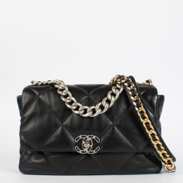 Chanel Black Shiny Lambskin Large Chanel 19 Bag