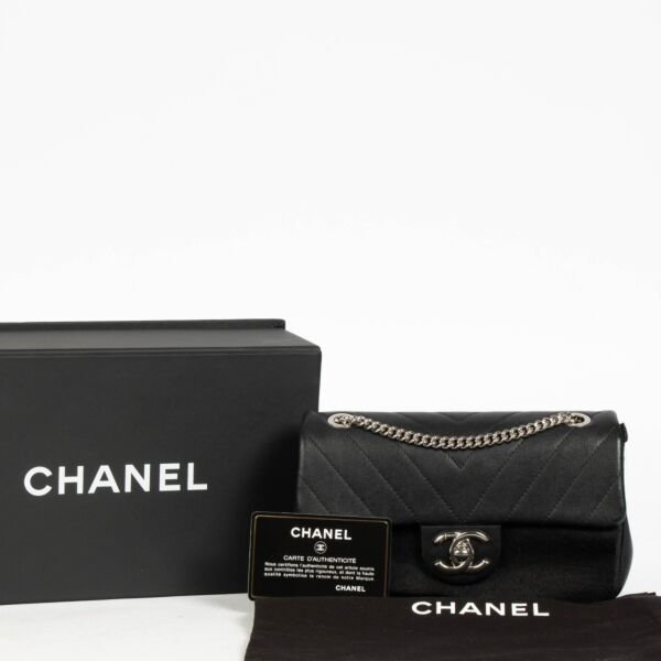 Chanel Black Chevron Calfskin Mini Classic Rectangular Bag