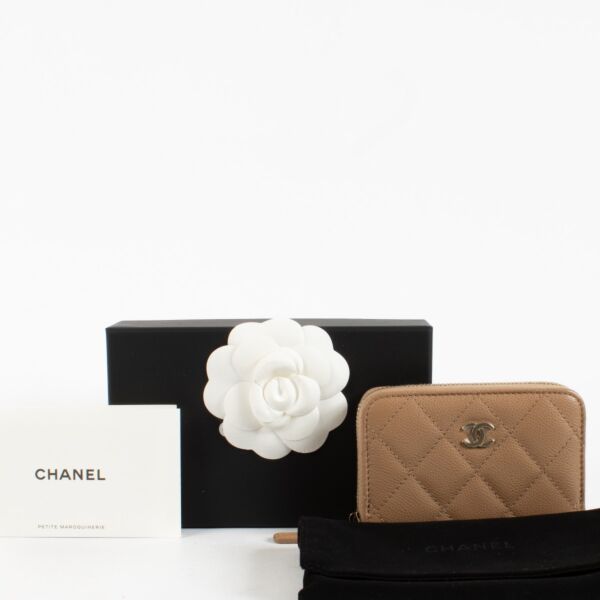 Chanel Dark Beige Caviar Classic Zipped Card Holder Wallet
