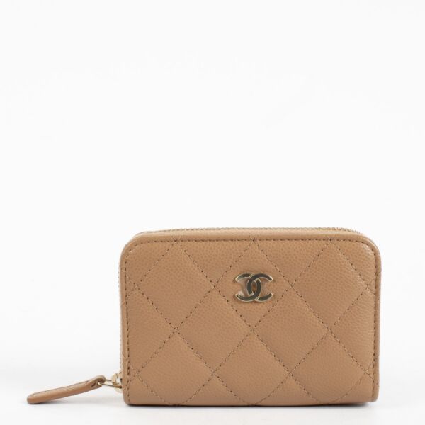 Chanel Dark Beige Caviar Classic Zipped Card Holder Wallet