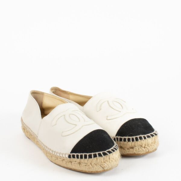 Chanel White & Black Leather Espadrilles - Size 39