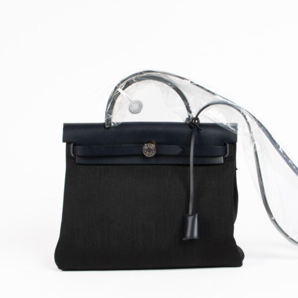 Hermès Herbag Zip 31 Black/Bleu Indigo Canvas/Hunter PHW