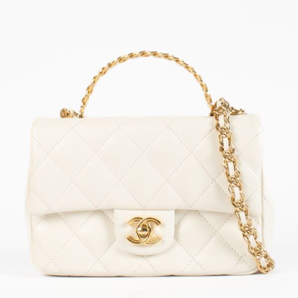 shop 100% authentic second hand Chanel Off White Quilted Lambskin Mini Top Handle Bag on Labellov.com