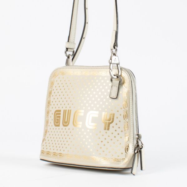 Gucci X SEGA Calfskin GUCCY Stars Mini Dome Mystic White/ Gold Crossbody Bag 