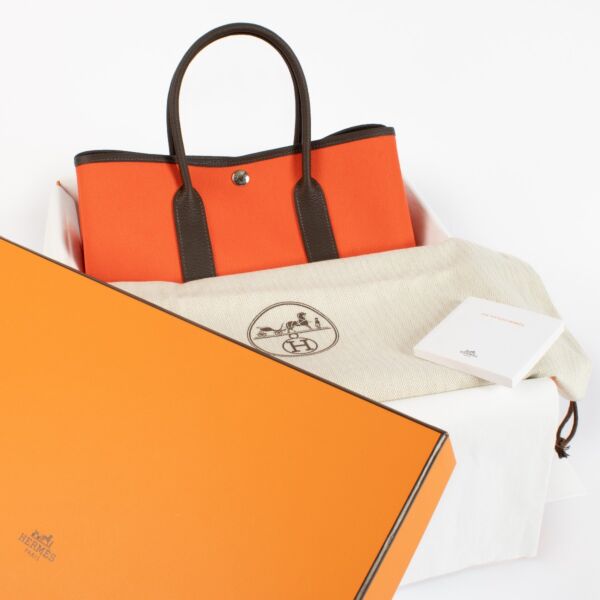 Hermès Garden Party 30 Orange Field/Chocolat Canvas/Negonda PHW