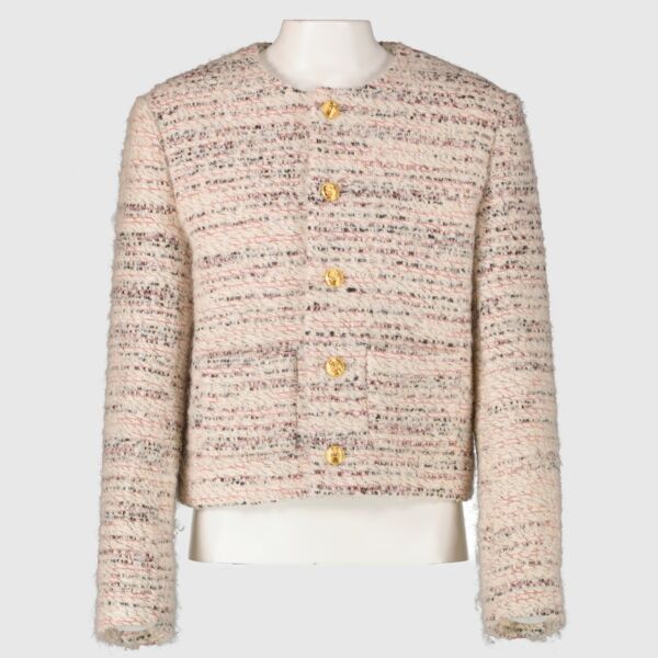 Authentic second hand CELINE Cream Wool Blend ChausseurTweed Jacket on labellov.com