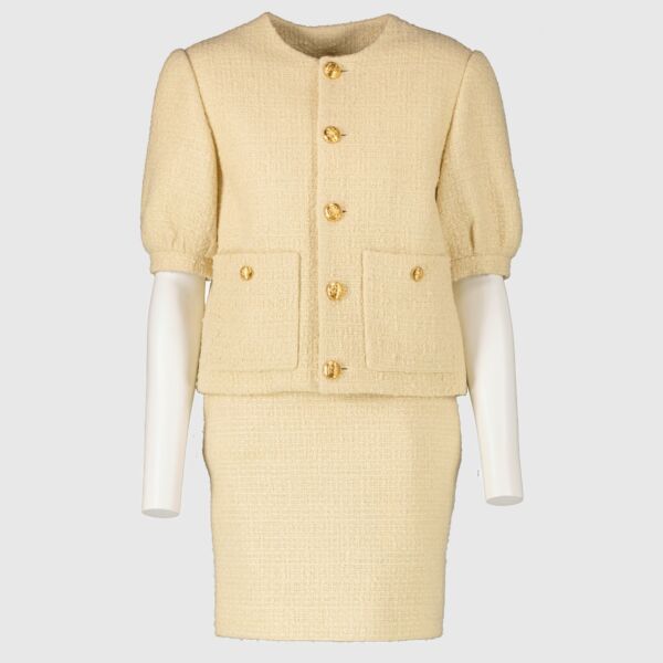 Authentic preloved Celine Yellow Tweed Skirt Suit - Size FR34 on Labellov.com