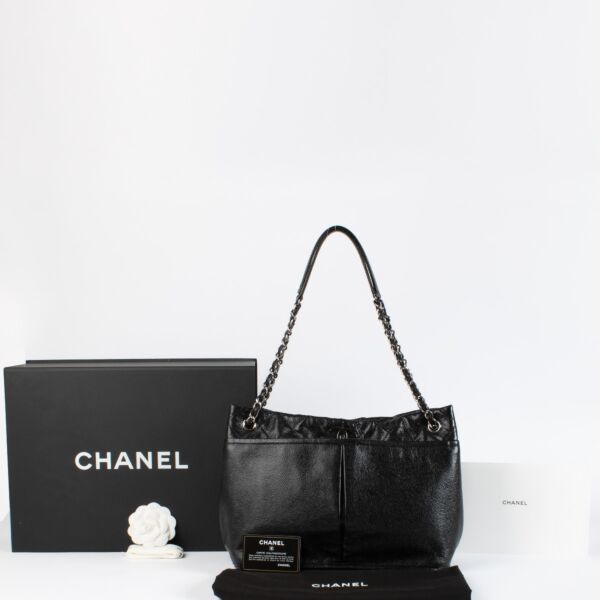 Chanel Black Glazed Caviar Natural Beauty Tote Bag