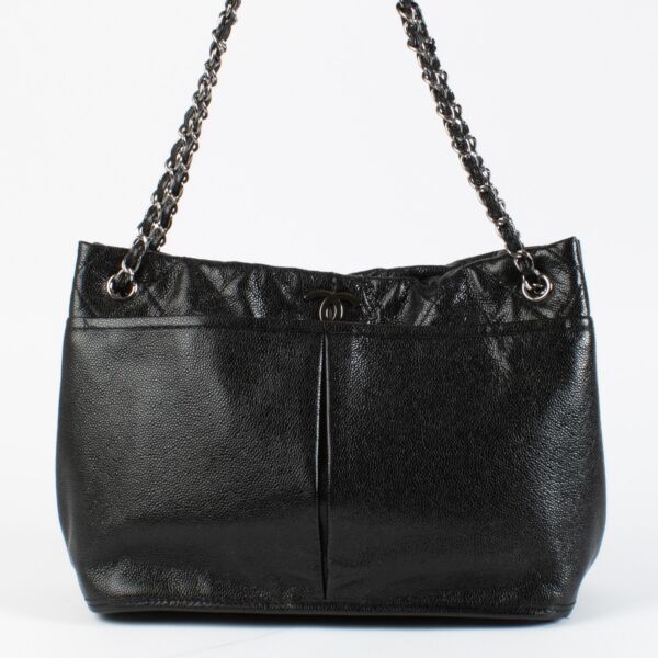 Chanel Black Glazed Caviar Natural Beauty Tote Bag