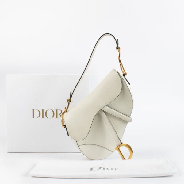 Christian Dior White Grained Leather Saddle Bag
