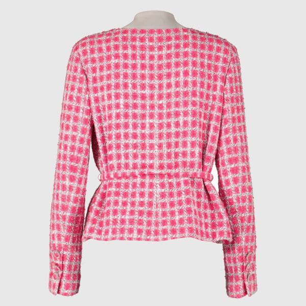 Chanel 14S Pink Tweed Belted Jacket - Size FR40