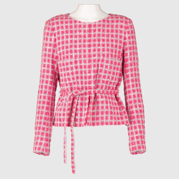 Chanel 14S Pink Tweed Belted Jacket - Size FR40