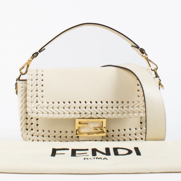Fendi White Braided Leather Baguette Bag