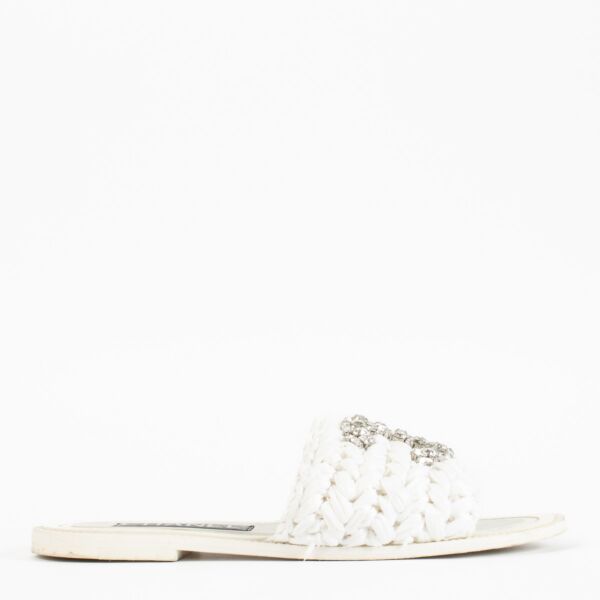 Chanel White Raffia Swarovski Slippers - size 36.5
