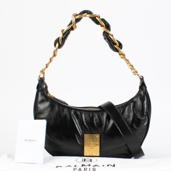 Balmain Black Crinkled Lambskin 1945 Soft Hobo Bag