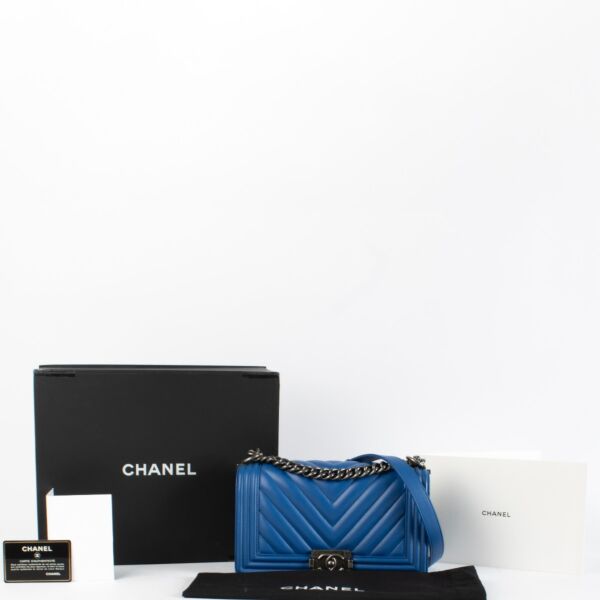 Chanel Blue Chevron Medium Boy Chanel Bag