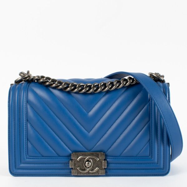Chanel Blue Chevron Medium Boy Chanel Bag