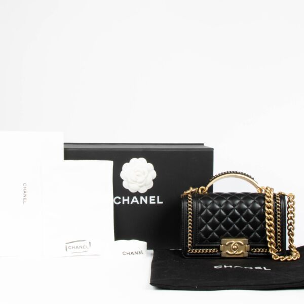 Chanel Black Calfskin Chain Around Small Boy Chanel Bag with Handle