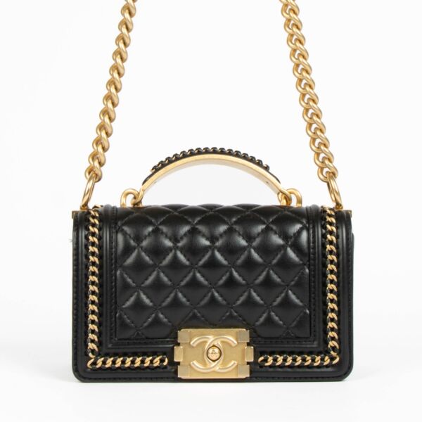 Chanel Black Calfskin Chain Around Small Boy Chanel Bag with Handle