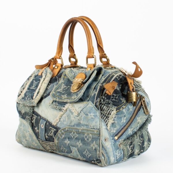 Louis Vuitton Blue Denim Patchwork Speedy Bag