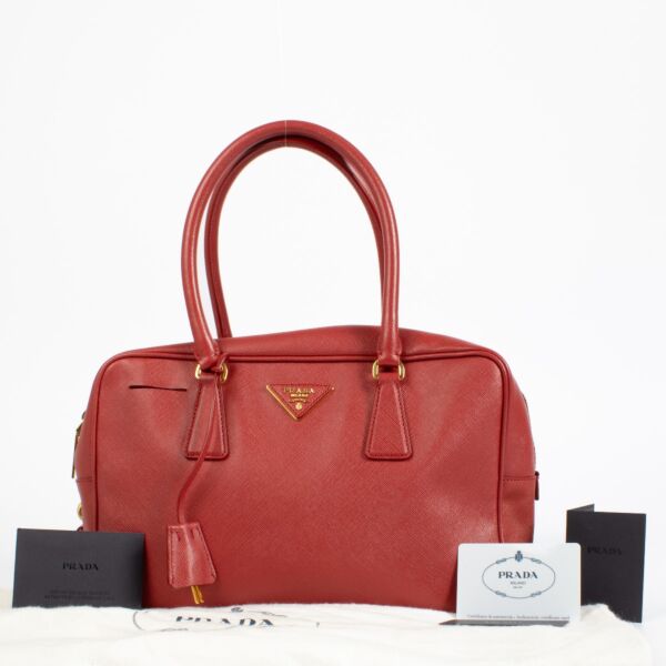 Prada Red Saffiano Lux Bowling Bag