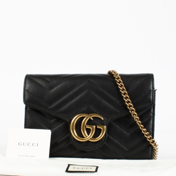 Gucci Black GG Marmont Wallet On Chain