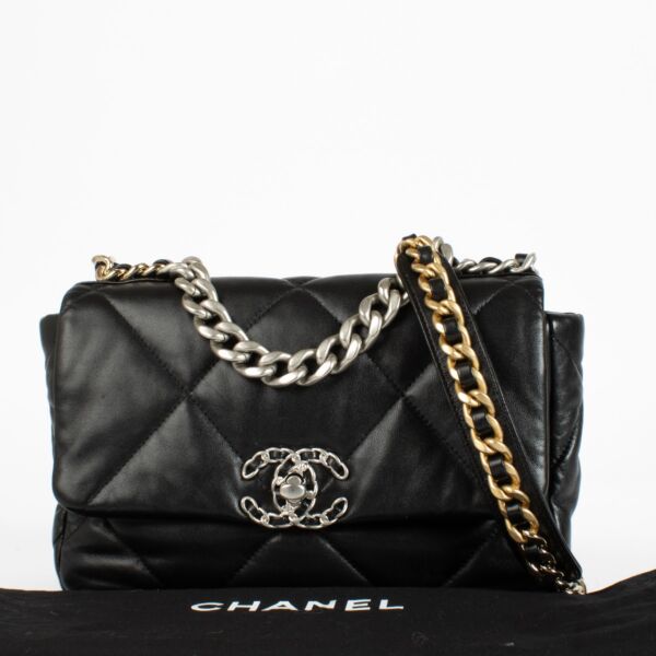 Chanel Black Shiny Lambskin Medium Chanel 19 Bag