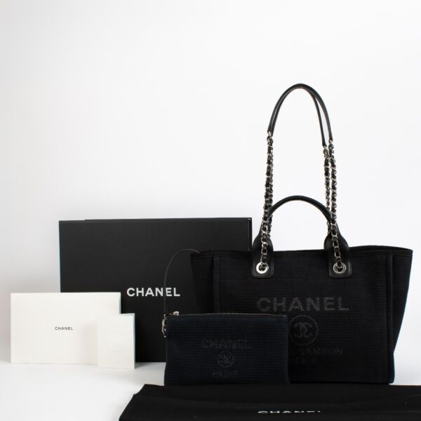 Chanel Black Canvas Deauville Small Shopping Bag