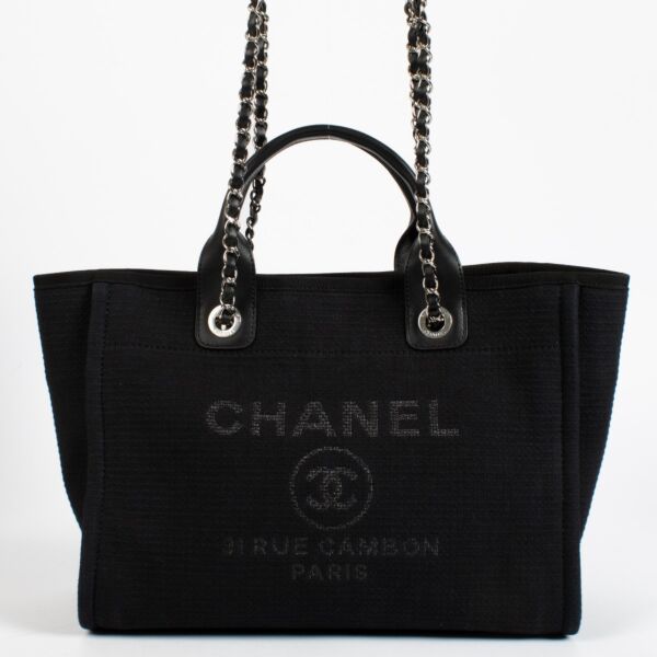 Chanel Black Canvas Deauville Small Shopping Bag