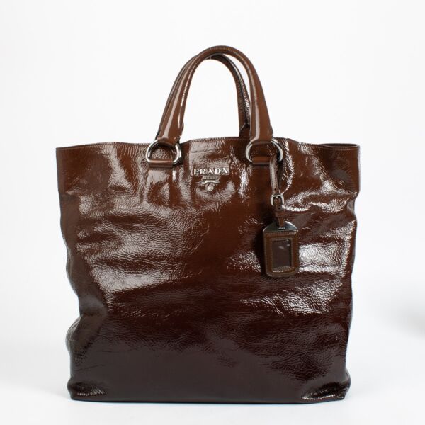 Authentic preloved Prada Brown Ombre Patent Tote Bag on Labellov.com