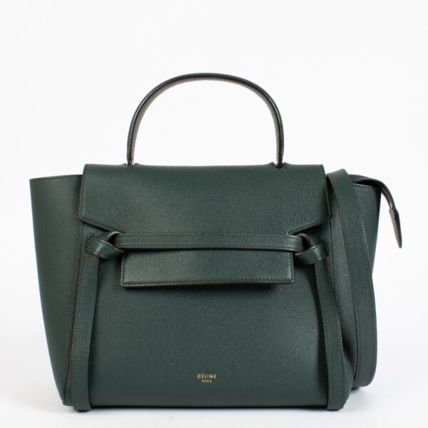Authentic Celine Belt Bag Medium in forest green grained calfskin with gold hardware at Labellov.com. 