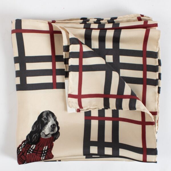 authentic preloved Burberry Beige Dogs Square Silk Scarf on Labellov.com