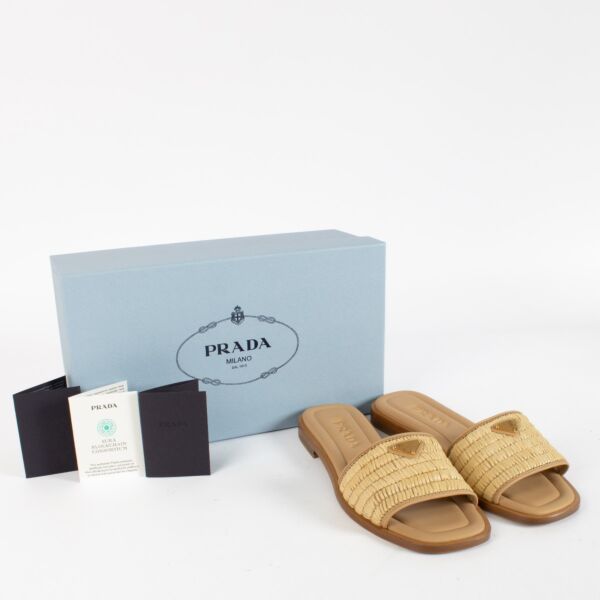 Prada Beige Raffia Slide Sandals - Size 38