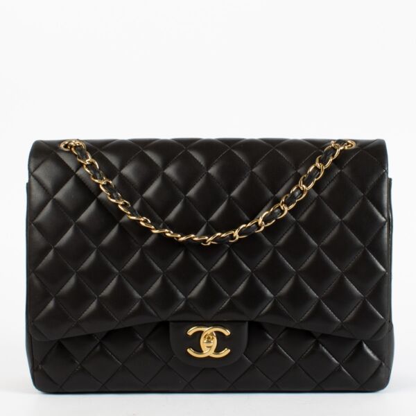 Chanel Black Lambskin Maxi Classic Handbag