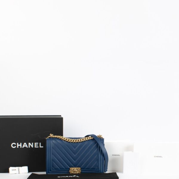 Chanel Blue Chevron Large Boy Chanel Bag
