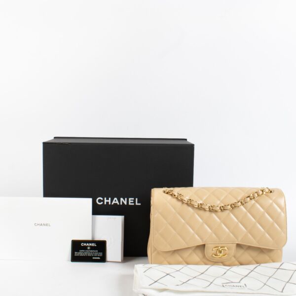 Chanel Beige Caviar Jumbo/Large Classic Handbag