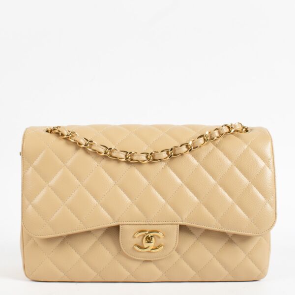 Chanel Beige Caviar Jumbo/Large Classic Handbag